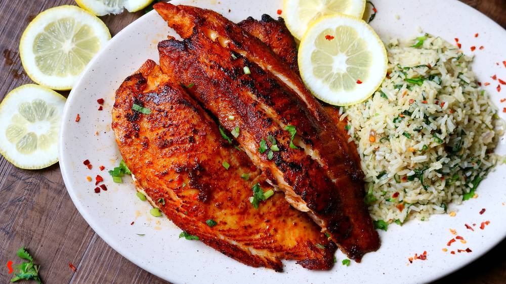 Grilled Fish & Spinach Rice
